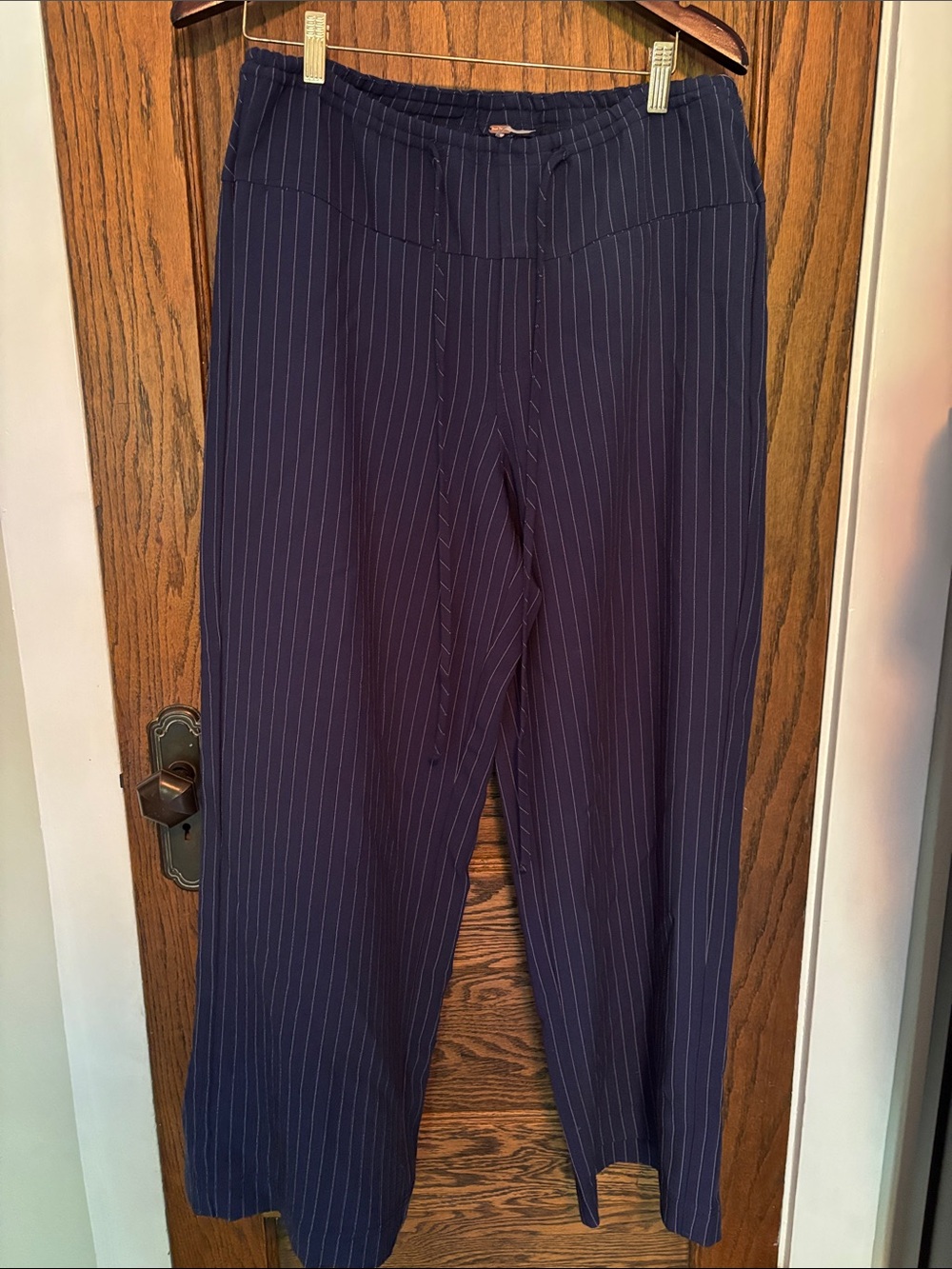 Free People Navy Pinstripe Wide-Leg Pants NWT